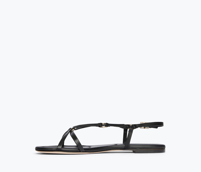 Black Stella sandal by Freda Salvador, showing the inside calf strap and elegant design.