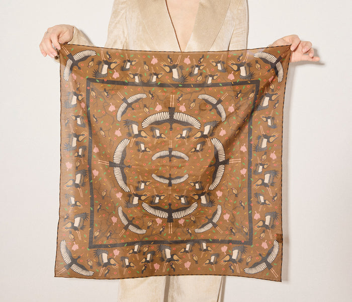 Mur by Ayca Stork silk blend bandana accessory featuring a stylish stork print in vibrant silk blend fabric.