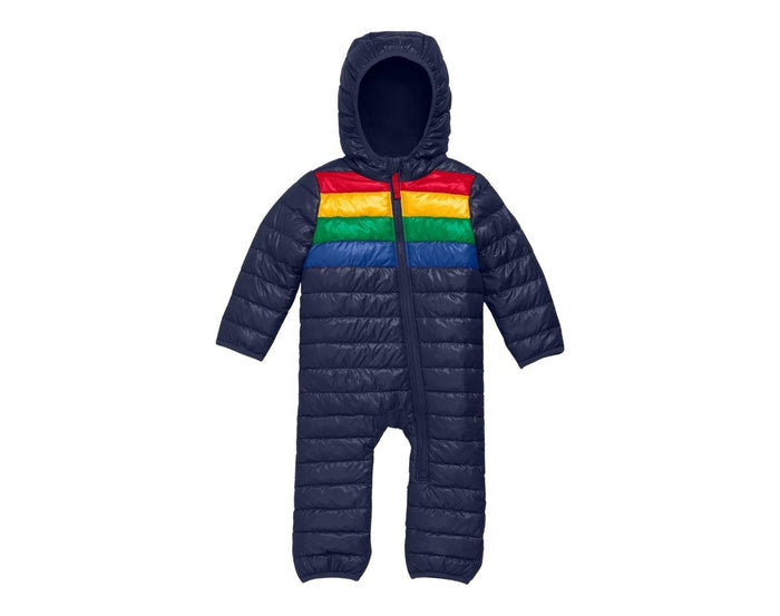 Primary - Striped Baby Lightweight Puffer Suit - Navy - Available at www.tenlittle.com