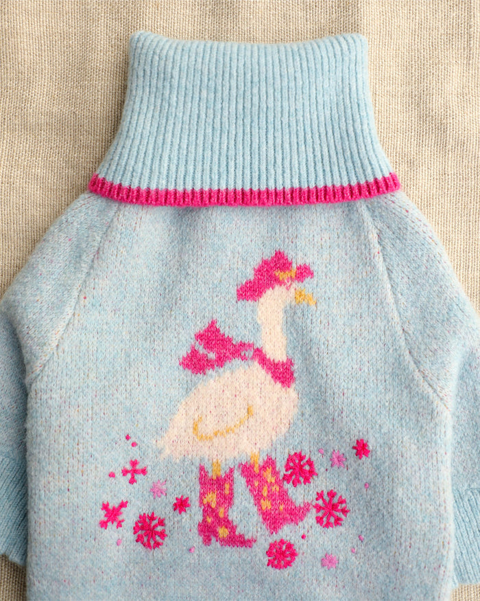Sugarplum Saloon Blue Dog Sweater, dog sweater for stylish dogs with blue heart print