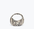 Fredaa Salvador Suki Mini Hobo Bag in black snake print with front view, showing its compact design and stylish leather strap.