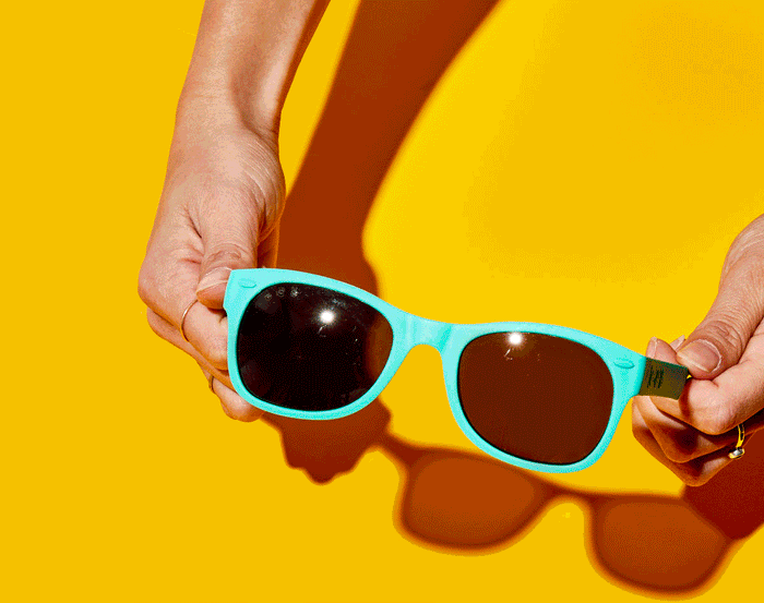 GIF flexing Ten Little Sunglasses - Teal. Available at www.tenlittle.com