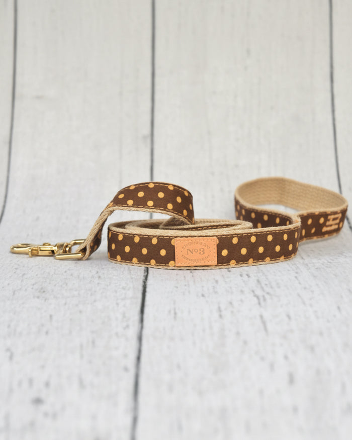 brown polka dot dog leash neutral dot pattern cotton dog leash stylish everyday pet leash