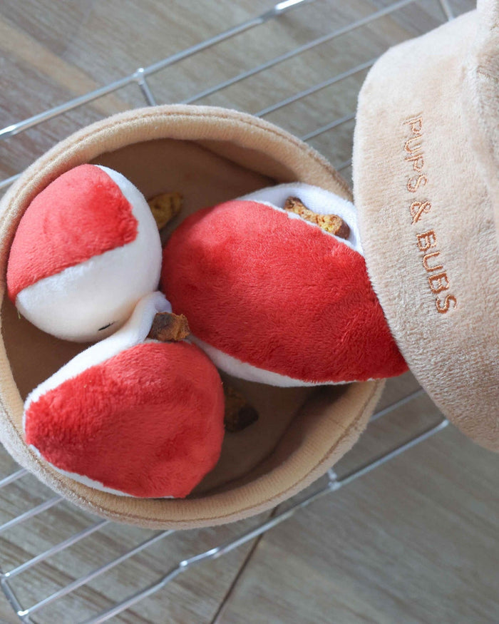 apple pie dog toy crinkle lined plush pie toy with treat hiding compartments for dogs