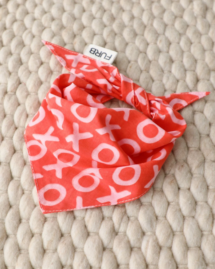 Red Valentine bandana for small-medium breeds like Mini Schnauzers, Pugs, and Shih Tzus. Fun and festive.