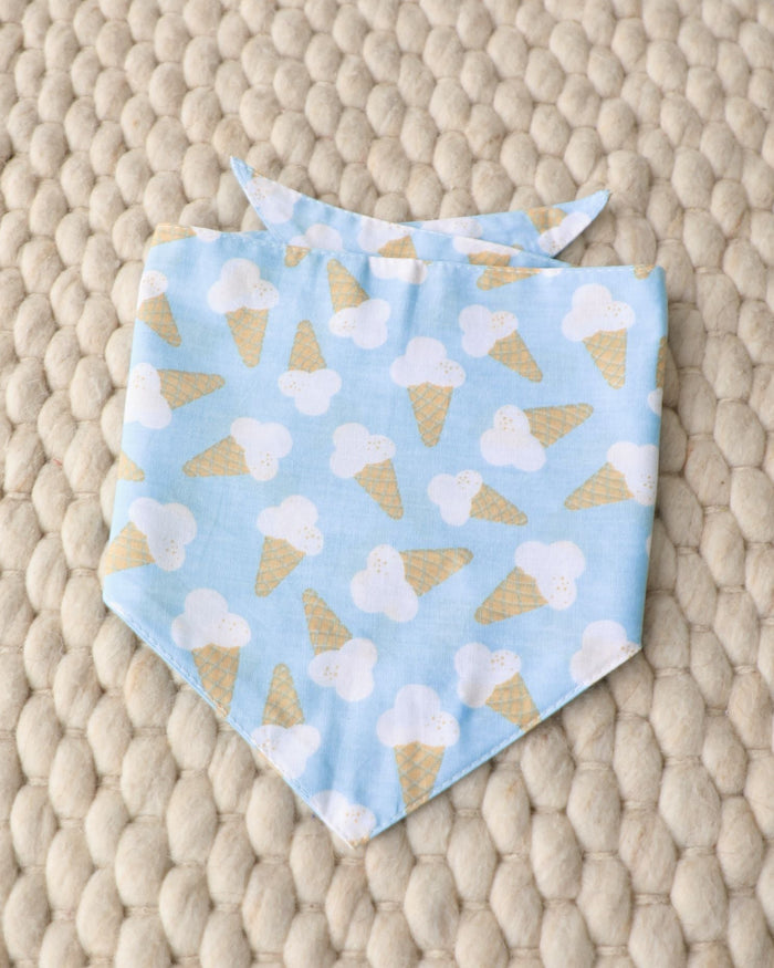Cute Sweet Tooth blue bandana for playful Mini Schnauzers, French Bulldogs, and Pugs on casual adventures.