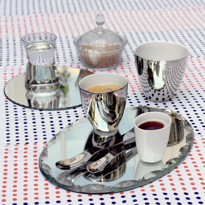 service à café vaisselle blanc et argent effet miroir - tsé tsé