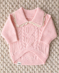 Soft pink cable knit dog sweater for warmth and style, cozy and playful for cooler days, perfect for French bulldogs, pugs, and beagles