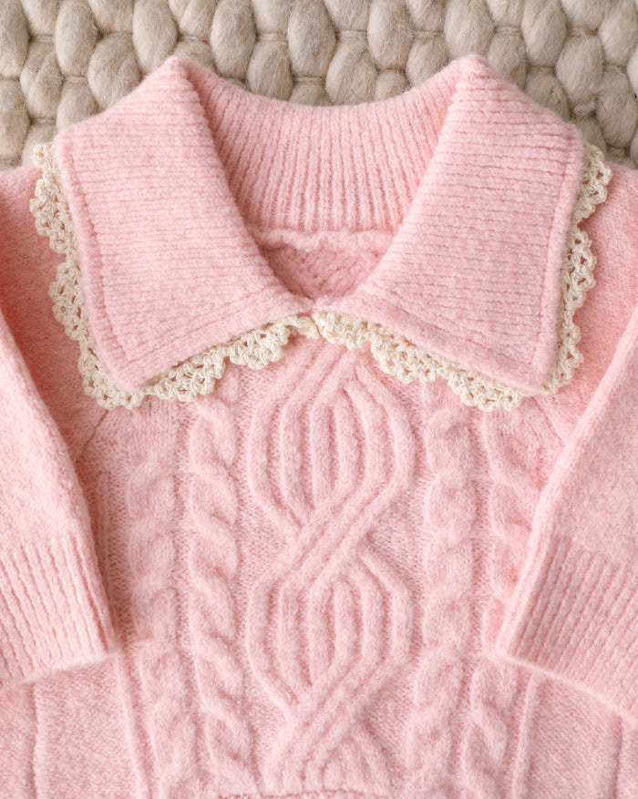 Classic pink cable knit dog sweater offering warmth and timeless charm, great for corgis, Frenchies, and companion dogs
