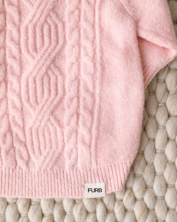 Playful pink cable knit sweater for dogs, soft and cozy, perfect for beagles, shih tzus, and poodles