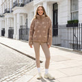 Teddy Bow Print Half Zip Fleece - Brown