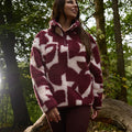 Teddy Geometric Print Half Zip Fleece - Burgundy/White