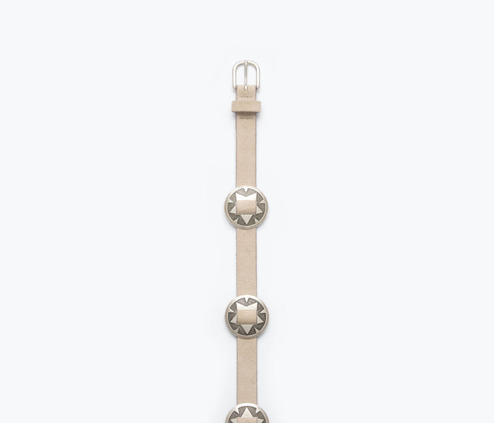 Fredas Salvador TESS BELT in Sahara suede, front view showing sleek design and rich texture.