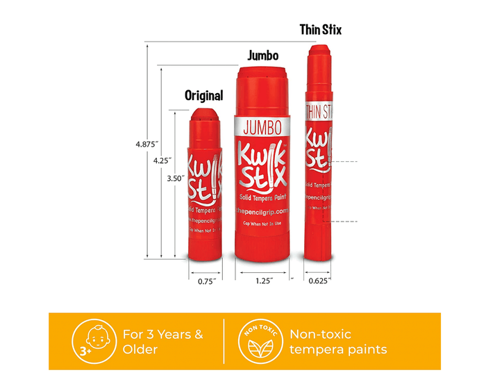 Dimensions of The Pencil Grip Thin Tempera Paint Sticks - Set of 12. Available at www.tenlittle.com
