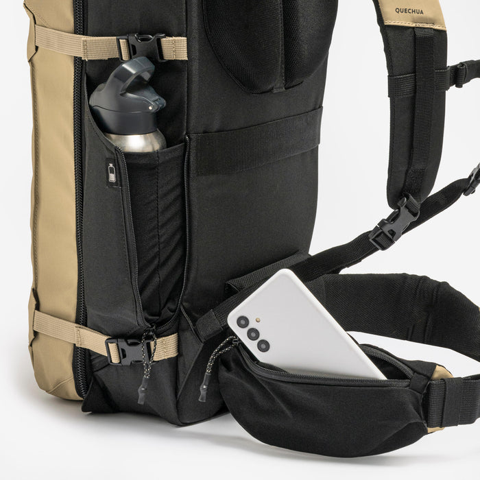 Suitcase-style opening hiking backpack 30 L, Travel 500 Organiser - Beige