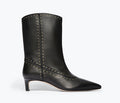 Black FREDA SALVADOR Tricia studded boot with front calf leather and silver stud details, showcasing a stylish ankle boot design.