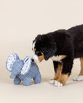 Blue elephant dog toy with plush texture for interactive pet play . Updated May 2026.