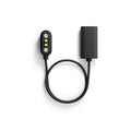 The Lucyd USB-C Magnetic Charging Cable for Lucyd Armor & Reebok Sport features a black cable with a cylindrical adapter on one end and a connector with metal and yellow contact points on the other, displayed against a white background—perfect for charging your smart sunglasses.