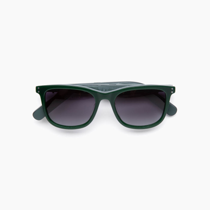 The Eddie Bauer Velocity sunglasses feature a dark green rectangular frame with black UV400 polarized lenses, shown against a plain white background.