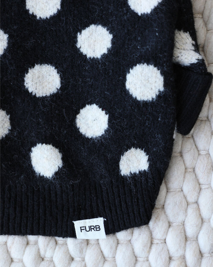 Soft knit polka dot hoodie for dogs offering comfort and personality, great for casual outings or lounging, ideal for corgis, Frenchies, and mixed breeds
