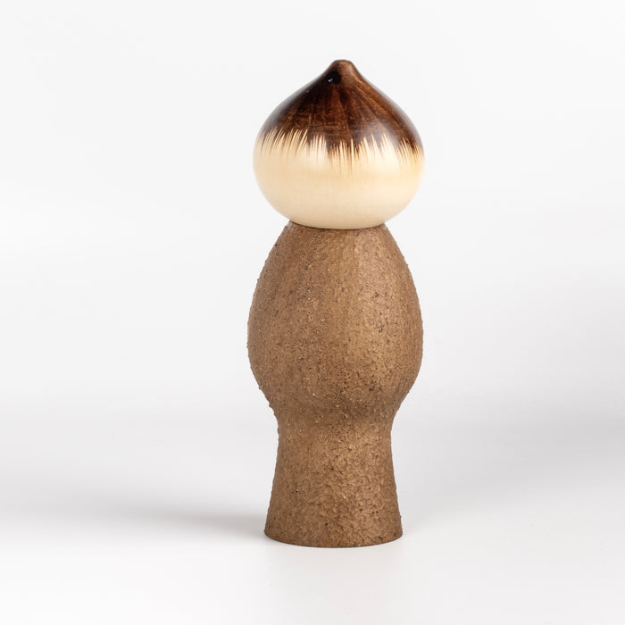 Back of of vintage kokeshi doll by Misao Watanabe.