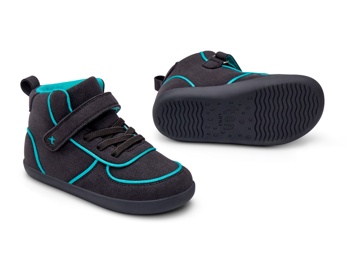 Side, front, and bottom outsole traction view of Ten Little Volt High Tops. Available at www.tenlittle.com