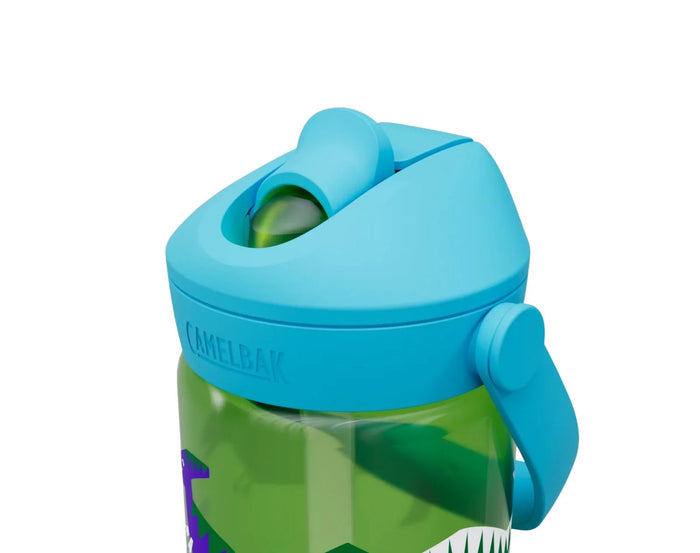 Close up lid of CamelBak Water Bottle - 14oz - Dino. Available at www.tenlittle.com