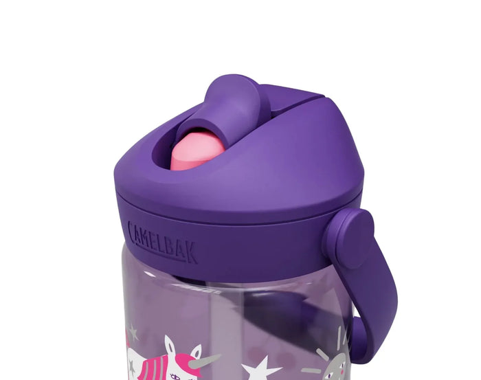 Close up lid of CamelBak Water Bottle - 14oz - Unicorn. Available at www.tenlittle.com