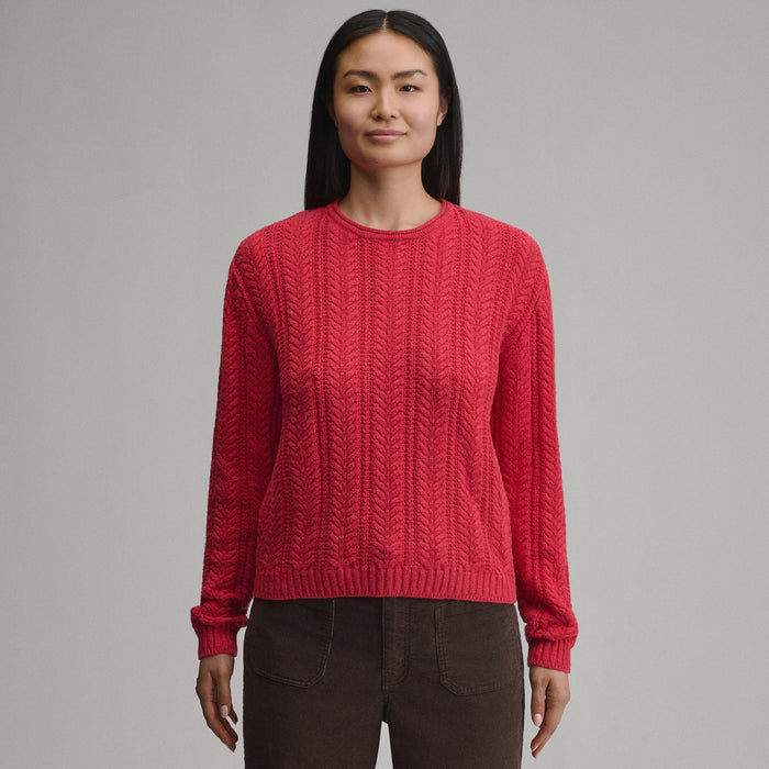 Women's Cotton Cable Crew Sweater-Chili-5