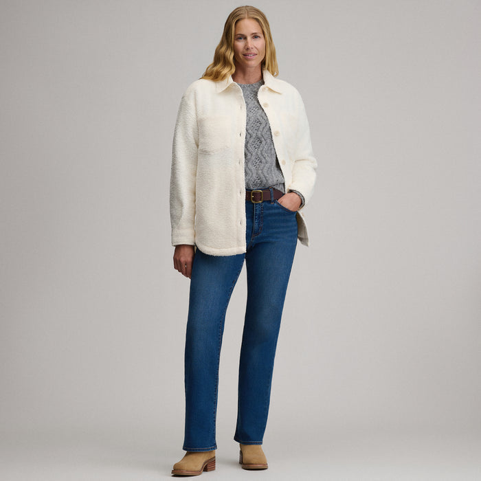 Women's Fleece Shirt Jacket-Ivory-4