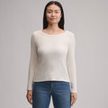 Women's Long-Sleeve Hacci Ribbed Top-Ivory-5