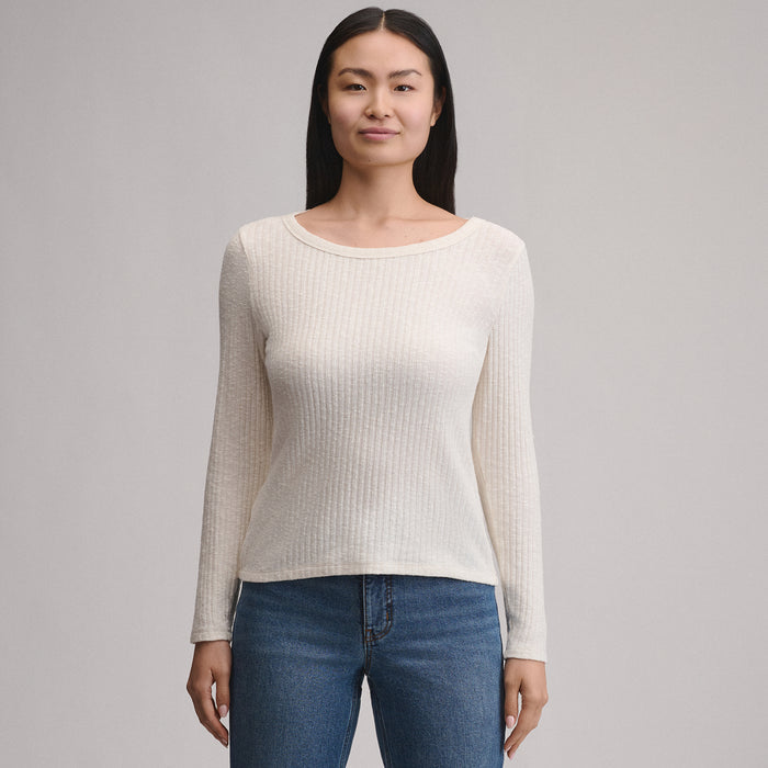 Women's Long-Sleeve Hacci Ribbed Top-Ivory-5