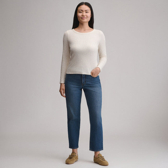 Women's Long-Sleeve Hacci Ribbed Top-Ivory-8