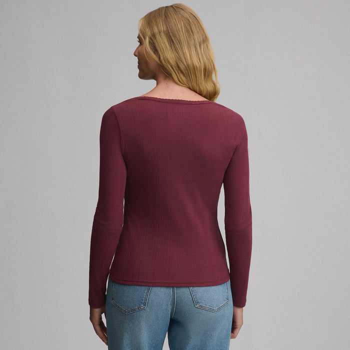 Women's Long-Sleeve Pointelle Button Front Top-Dk Lava-6