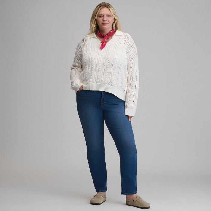 Women's Long-Sleeve Slub Johnny Collar Sweater-Ivory-4