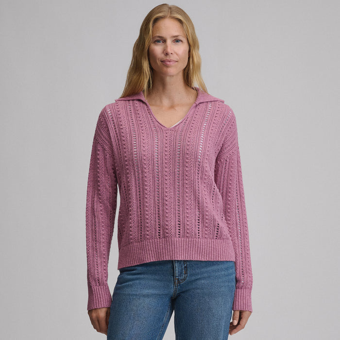 Women's Long-Sleeve Slub Johnny Collar Sweater-Dusty Rose-1