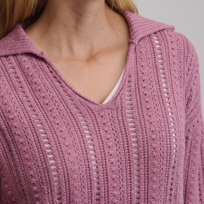 Women's Long-Sleeve Slub Johnny Collar Sweater-Dusty Rose-3