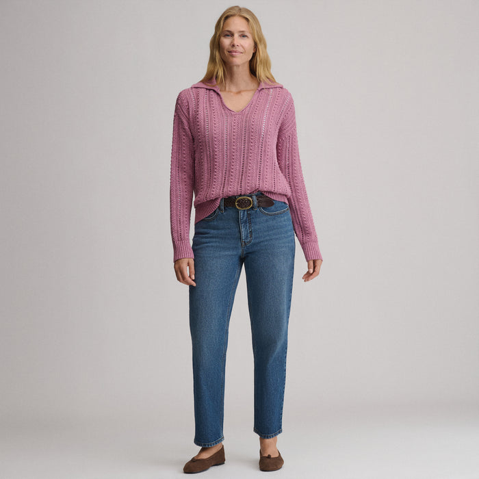 Women's Long-Sleeve Slub Johnny Collar Sweater-Dusty Rose-4