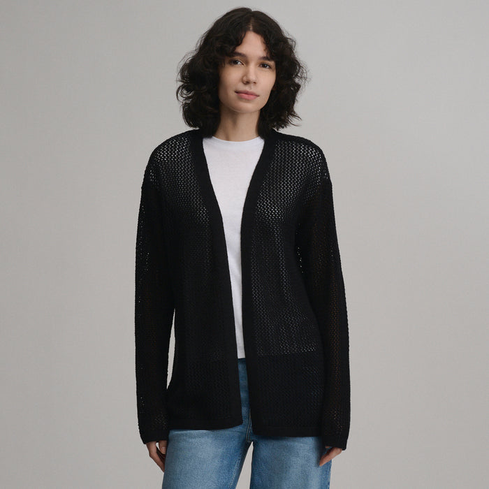 Women's Open-Front Cardigan-Black-1