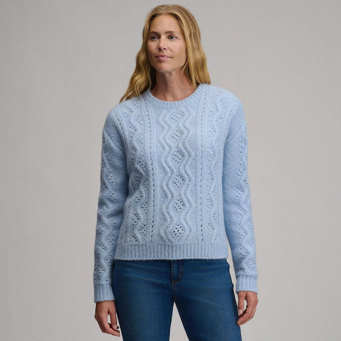 Women's Open Stitch Cable Crew Sweater-Ice-5