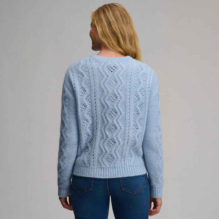 Women's Open Stitch Cable Crew Sweater-Ice-6