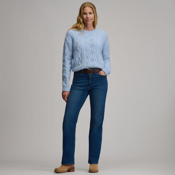 Women's Open Stitch Cable Crew Sweater-Ice-8