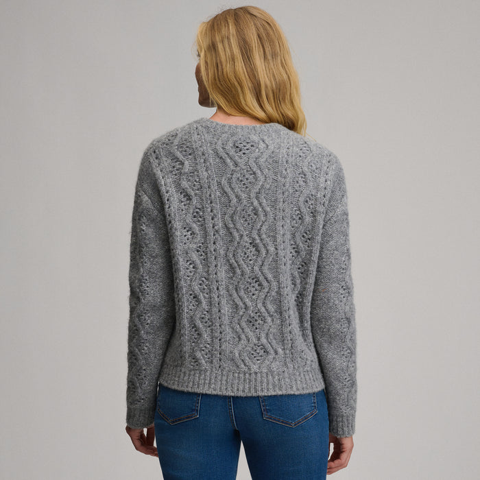 Women's Open Stitch Cable Crew Sweater-Heather Gray-10