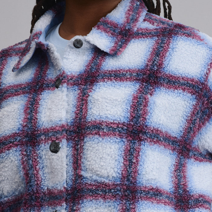 Women's Plaid Fleece Shirt Jacket-Glacier-3