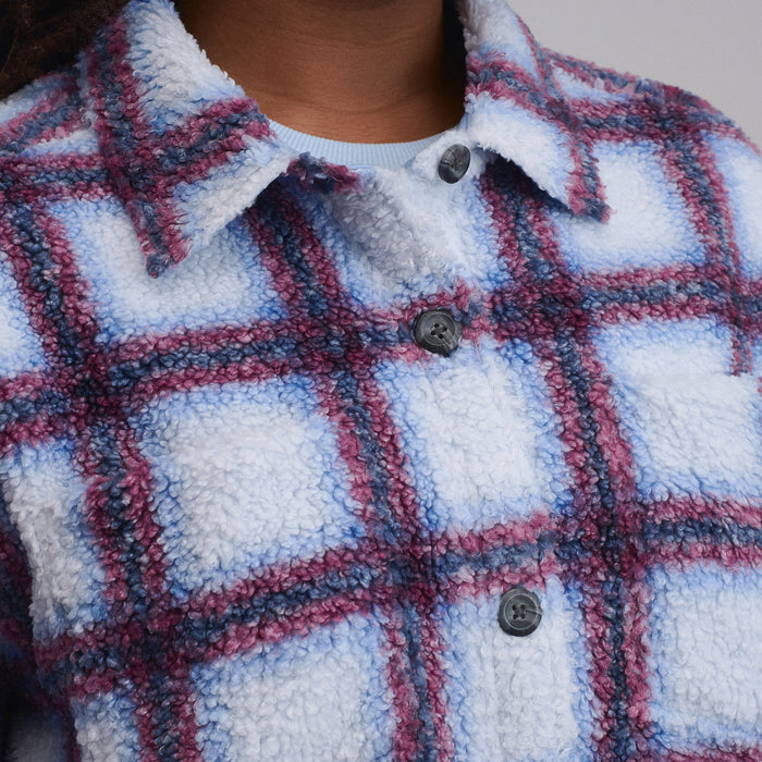 Women's Plaid Fleece Shirt Jacket-Glacier-4