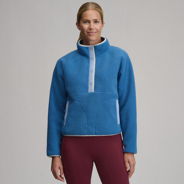 Women's Plush Fleece Snap-Mock Pullover-Dk Chambray-1