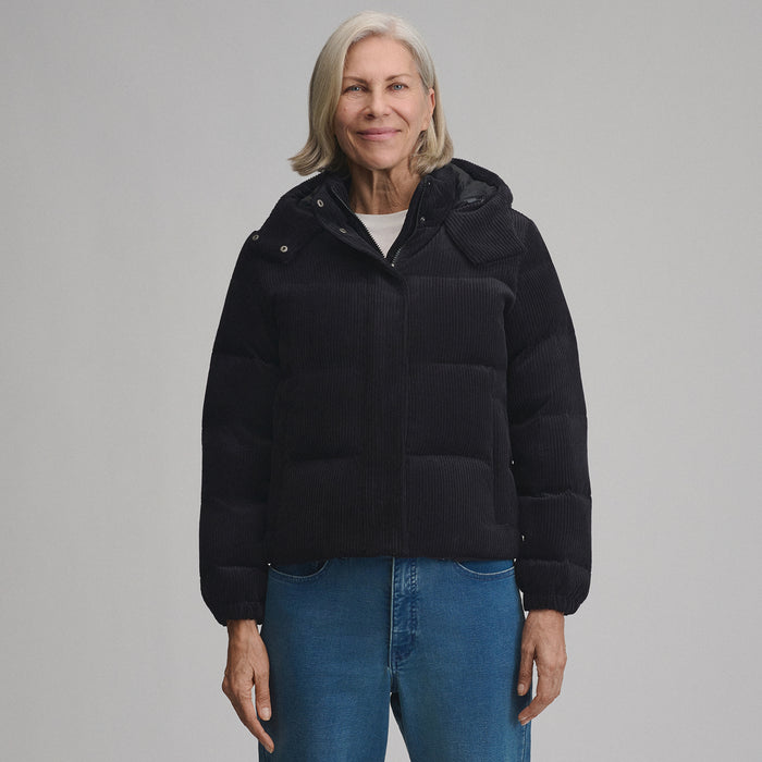Women's Plush Puff Jacket - Cord-Black-1