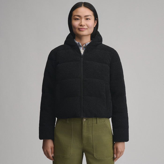 Women's Plush Puff Jacket - Faux Shearling-Black-1
