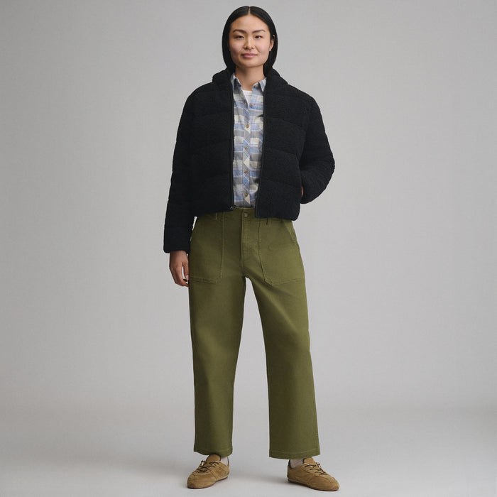Women's Plush Puff Jacket - Faux Shearling-Black-5