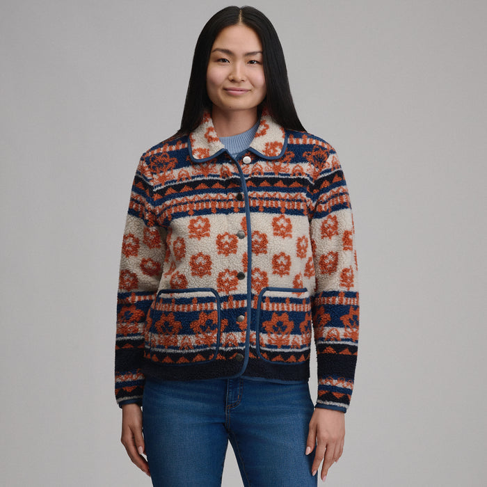 Women's Printed Fleece Jacket-Pumice-1